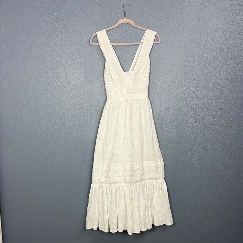 Magaschoni organic cotton gauze tiered lace trimmed Sleeveless Dress size 6 - Picture 3 of 7
